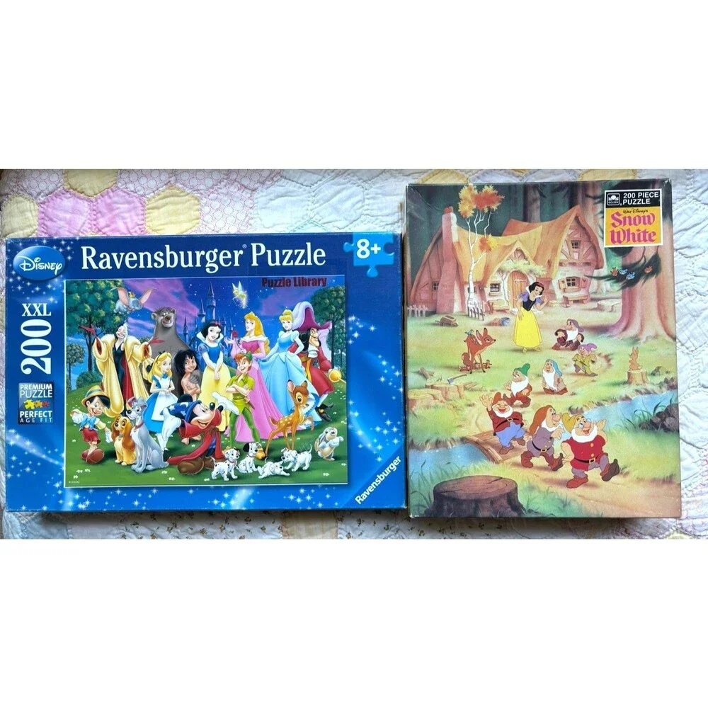 2 Disney Puzzles  200 Piece- VNTG  Snow White, Princess & Characters